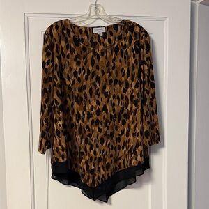 PLUS 1X Carmen Leopard Print Blouse Sheer Layered Chiffon EUC